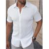 imageOYOANGLE Mens Button Down Textured Shirts Short Sleeve Summer Beach Casual Shirt TopsWhite