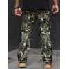 imageOYOANGLE Mens Camo Print Drawstring Waist Casual Baggy Cargo Pants Streetwear with PocketGreen