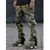 imageOYOANGLE Mens Camo Print Drawstring Waist Casual Baggy Cargo Pants Streetwear with PocketGreen