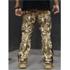 imageOYOANGLE Mens Camo Print Drawstring Waist Casual Baggy Cargo Pants Streetwear with PocketKhaki