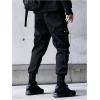 imageOYOANGLE Mens Cargo Pants Casual Joggers Pants Drawstring Waist Streetwear Tapered Pant with PocketsBlack