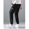 imageOYOANGLE Mens Casual Cargo Joggers Track Jogging Drawstring Waist Jogger Trousers Sweatpants with PocketBlack