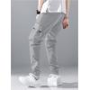imageOYOANGLE Mens Casual Cargo Joggers Track Jogging Drawstring Waist Jogger Trousers Sweatpants with PocketLight Grey