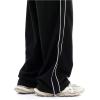 imageOYOANGLE Mens Casual Cargo Sweatpants Striped Side Loose Fit Wide Leg Pants Streetwear Trousers with PocketsBlack