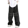 imageOYOANGLE Mens Drawstring Waist Casual Baggy Joggers Pants Loose Fit Straight Leg PantsBlack