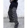 imageOYOANGLE Mens Plaid Print Drawstring Waist Straight Leg Long Pants with Pocket Y2k Streetwear Cargo PantsBlack and White
