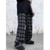 imageOYOANGLE Mens Plaid Print Drawstring Waist Straight Leg Long Pants with Pocket Y2k Streetwear Cargo PantsBlack and White