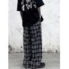 imageOYOANGLE Mens Plaid Print Drawstring Waist Straight Leg Long Pants with Pocket Y2k Streetwear Cargo PantsBlack and White
