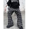 imageOYOANGLE Mens Plaid Print Drawstring Waist Straight Leg Long Pants with Pocket Y2k Streetwear Cargo PantsBlack and White