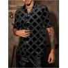 imageOYOANGLE Mens Rhinestone Sparkly Plaid Button Down Shirt Party Short Sleeve Collared ShirtsBlack