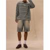 imageOYOANGLE Mens Striped Print Long Sleeve T Shirts Oversized Drop Shoulder Tops Graphic TeesBlack White