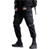 imageOYOANGLE Mens Cargo Pants Casual Joggers Pants Drawstring Waist Streetwear Tapered Pant with PocketsBlack