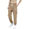 imageOYOANGLE Mens Cargo Pants Drawstring Elastic Waist Flap Pocket Casual Street PantsKhaki Graphic