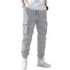 imageOYOANGLE Mens Casual Cargo Joggers Track Jogging Drawstring Waist Jogger Trousers Sweatpants with PocketLight Grey