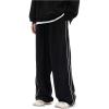 imageOYOANGLE Mens Casual Cargo Sweatpants Striped Side Loose Fit Wide Leg Pants Streetwear Trousers with PocketsBlack