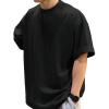 imageOYOANGLE Mens Fashion Short Sleeve Oversized Tshirts Workout Pullover Drop Shoulder Tee Shirt Solid Color Casual TeesBlack