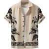 imageOYOANGLE Mens Floral Print Short Sleeve Button Down Shirts Lapel Collared Beach Vacation TopsBeige