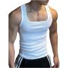 imageOYOANGLE Mens Square Neck Ribbed Knit Tank Top Basic Solid Sleeveless Undershirts Muscle TopsWhite