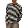 imageOYOANGLE Mens Striped Print Long Sleeve T Shirts Oversized Drop Shoulder Tops Graphic TeesBlack White