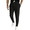 imageOYOANGLE Mens Textured Drawstring Tapered Pants Solid Business Casual Trousers with PocketBlack