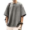 imageOYOANGLE Mens Vintage Half Sleeve TShirt Oversized Drop Shoulder Summer Tee TopGrey