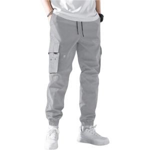 imageOYOANGLE Mens Casual Cargo Joggers Track Jogging Drawstring Waist Jogger Trousers Sweatpants with PocketLight Grey