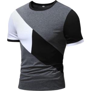 imageOYOANGLE Mens Casual Short Sleeve Colorblock Crewneck Tee Shirt TopsBlack