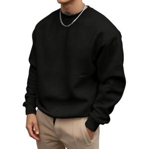 imageOYOANGLE Mens Crewneck Sweatshirts Long Sleeve Drop Shoulder Basic Solid Thermal Casual Pullover ShirtBlack