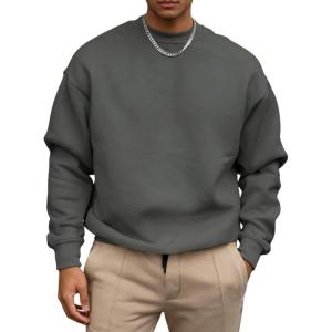 imageOYOANGLE Mens Crewneck Sweatshirts Long Sleeve Drop Shoulder Basic Solid Thermal Casual Pullover ShirtDark Grey