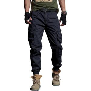 imageOYOANGLE Mens Jogger Cargo Pants Flap Pocket Lightweight Outdoor Hiking Work PantsDeep Blue