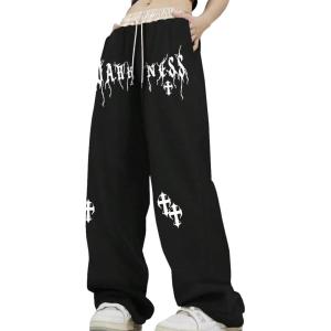 imageOYOANGLE Mens StraightLegs Elastic Drawstring Waist Pants Athletic Sweatpants Lounge Pants with PocketBlack Letter