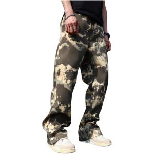 imageOYOANGLE Mens Y2K Camo Print Cargo Pants Drawstring Waist Casual Sweatpants with PocketKhaki
