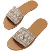 imageOYOANGLE Womens Boho Style Embroidered Flat Sandals Slide Sandals Fashion Flat Sandals Beach SlippersBeige