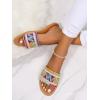 imageOYOANGLE Womens Boho Style Embroidered Flat Sandals Slide Sandals Fashion Flat Sandals Beach SlippersBrown Multi