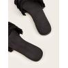 imageOYOANGLE Womens Fringe Trim Satin Open Toe Flat Slide Sandals Summer Casual Slip on Dressy SandalsBlack