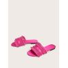 imageOYOANGLE Womens Fringe Trim Satin Open Toe Flat Slide Sandals Summer Casual Slip on Dressy SandalsHot Pink