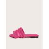 imageOYOANGLE Womens Fringe Trim Satin Open Toe Flat Slide Sandals Summer Casual Slip on Dressy SandalsHot Pink