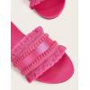 imageOYOANGLE Womens Fringe Trim Satin Open Toe Flat Slide Sandals Summer Casual Slip on Dressy SandalsHot Pink