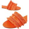 imageOYOANGLE Womens Fringe Trim Satin Open Toe Flat Slide Sandals Summer Casual Slip on Dressy SandalsOrange