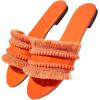imageOYOANGLE Womens Fringe Trim Satin Open Toe Flat Slide Sandals Summer Casual Slip on Dressy SandalsOrange