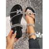 imageOYOANGLE Womens Rhinestone Butterfly Flat Sandals Strappy Open Toe Slip On Slides Casual Elegant SlippersBlack