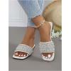 imageOYOANGLE Womens Rhinestone Flat Sandals Squared Slip on Open Toe Slide Sandals SlippersBeige