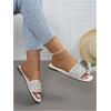 imageOYOANGLE Womens Rhinestone Flat Sandals Squared Slip on Open Toe Slide Sandals SlippersBeige