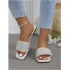 imageOYOANGLE Womens Rhinestone Flat Sandals Squared Slip on Open Toe Slide Sandals SlippersBeige