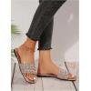 imageOYOANGLE Womens Rhinestone Flat Sandals Squared Slip on Open Toe Slide Sandals SlippersChampagne