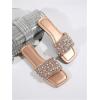 imageOYOANGLE Womens Rhinestone Flat Sandals Squared Slip on Open Toe Slide Sandals SlippersChampagne