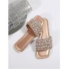 imageOYOANGLE Womens Rhinestone Flat Sandals Squared Slip on Open Toe Slide Sandals SlippersChampagne