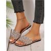 imageOYOANGLE Womens Rhinestone Flat Sandals Squared Slip on Open Toe Slide Sandals SlippersChampagne