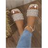 imageOYOANGLE Womens Rhinestone Flat Sandals Squared Slip on Open Toe Slide Sandals SlippersGold