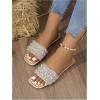 imageOYOANGLE Womens Rhinestone Flat Sandals Squared Slip on Open Toe Slide Sandals SlippersGold